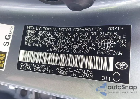 2020 Toyota Corolla Le из США, поврежденный, VIN JTDEPRAEXLJ018729